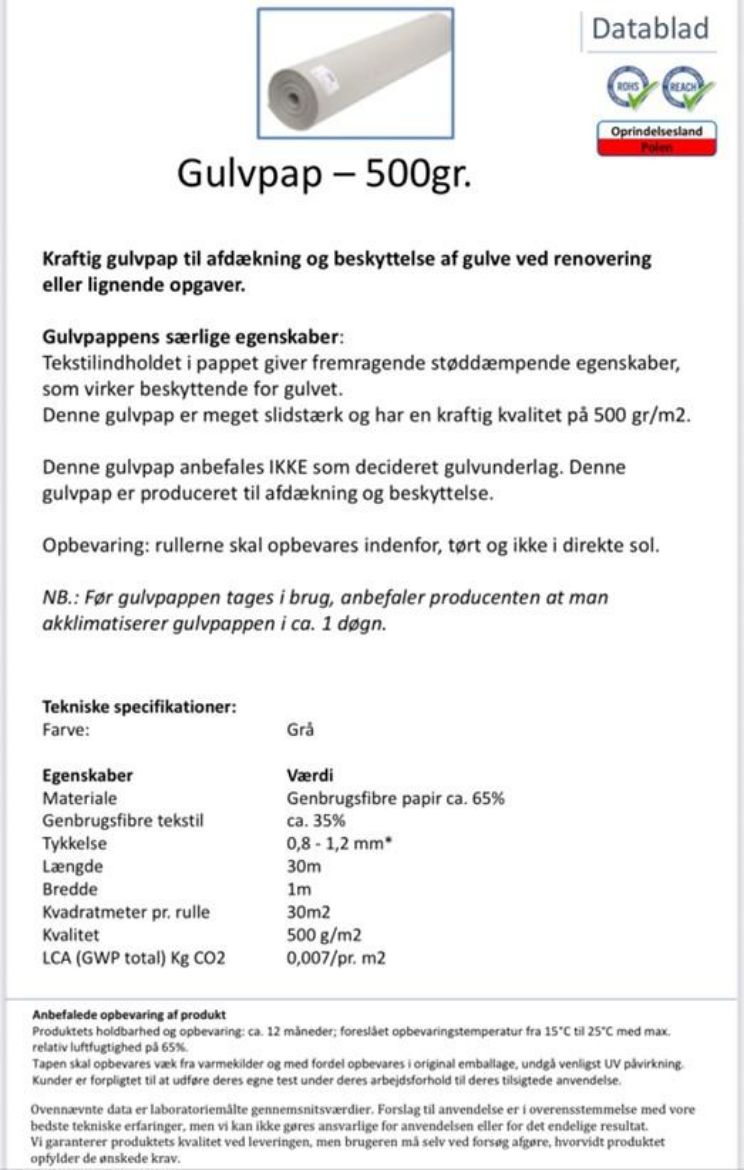 Billede af Gulvpap 500 gr. 1,00x30mtr